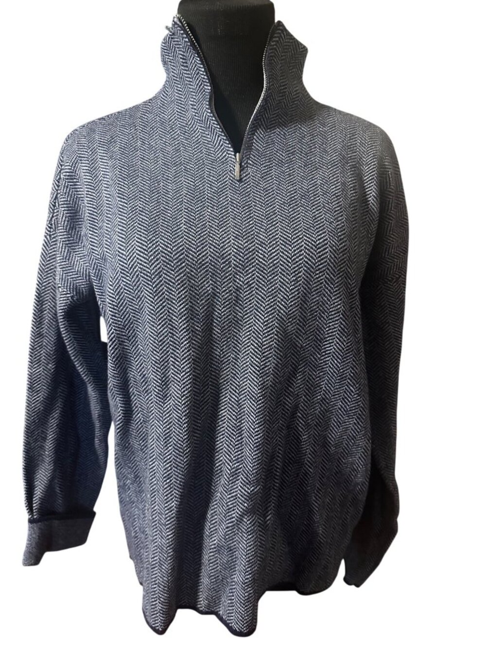 Christian Siriano New York blue hounds tooth 3/4 zip pull over shirt